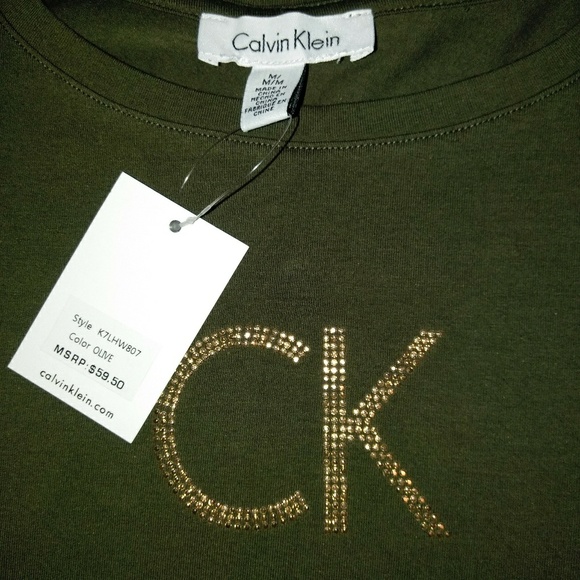 Calvin Klein Olive Cold Shoulder Tee NWT - Picture 5 of 5